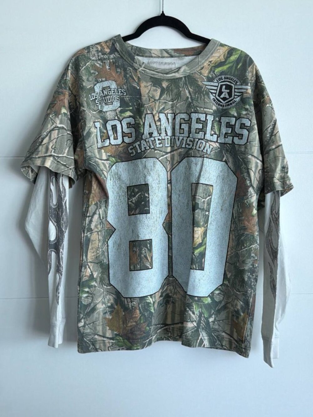 PACSUN Layered Long Sleeve T-Shirt- Mens | Camo/White